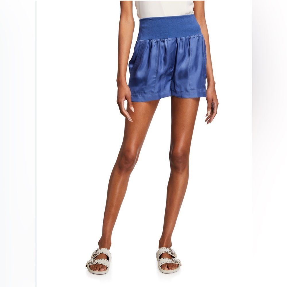 $225 NWT Sz XL *Cinq A Sept* *Thunderstorm Blue* Bethany Smocked Silky Shorts